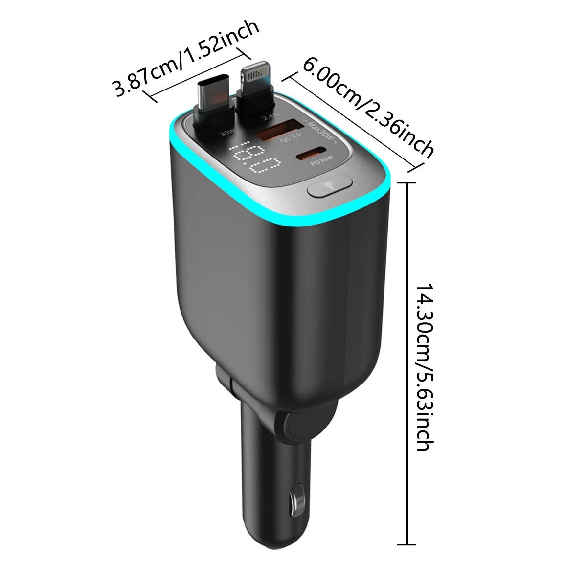 4-in-1 Retractable Car Charger – Fast Charging USB Type-C & Lightning Support for iPhone - Trendora.es