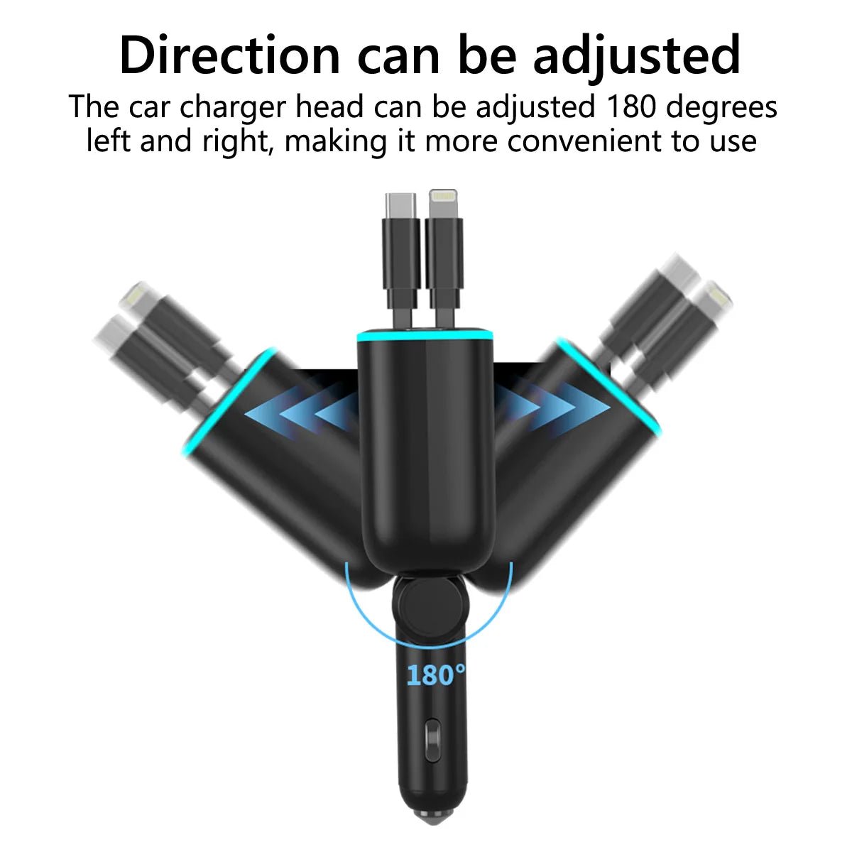 4-in-1 Retractable Car Charger – Fast Charging USB Type-C & Lightning Support for iPhone - Trendora.es