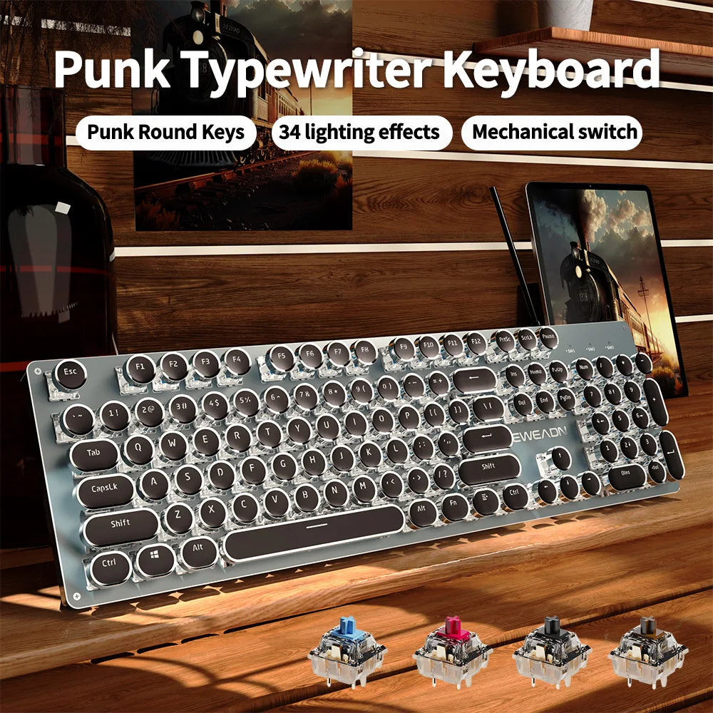 Punk Typewriter Ergonomic Mechanical Gaming Keyboard - Trendora.es