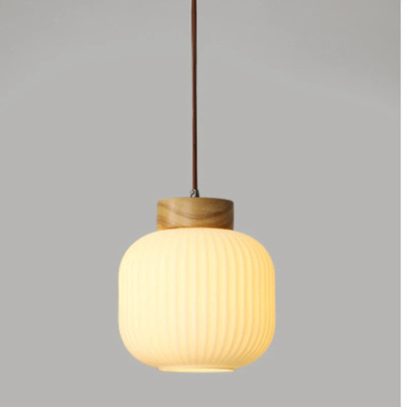 Japanese Wabi-Sabi Pendant Light – Handcrafted Wood & Glass Luminaire | Trendora.es