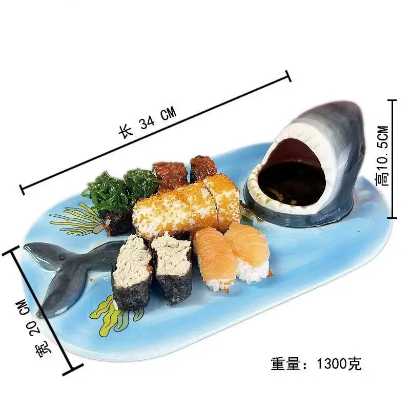 Shark Sushi Platter – Artistic Ceramic Serving Board with Anti-Slip Design
