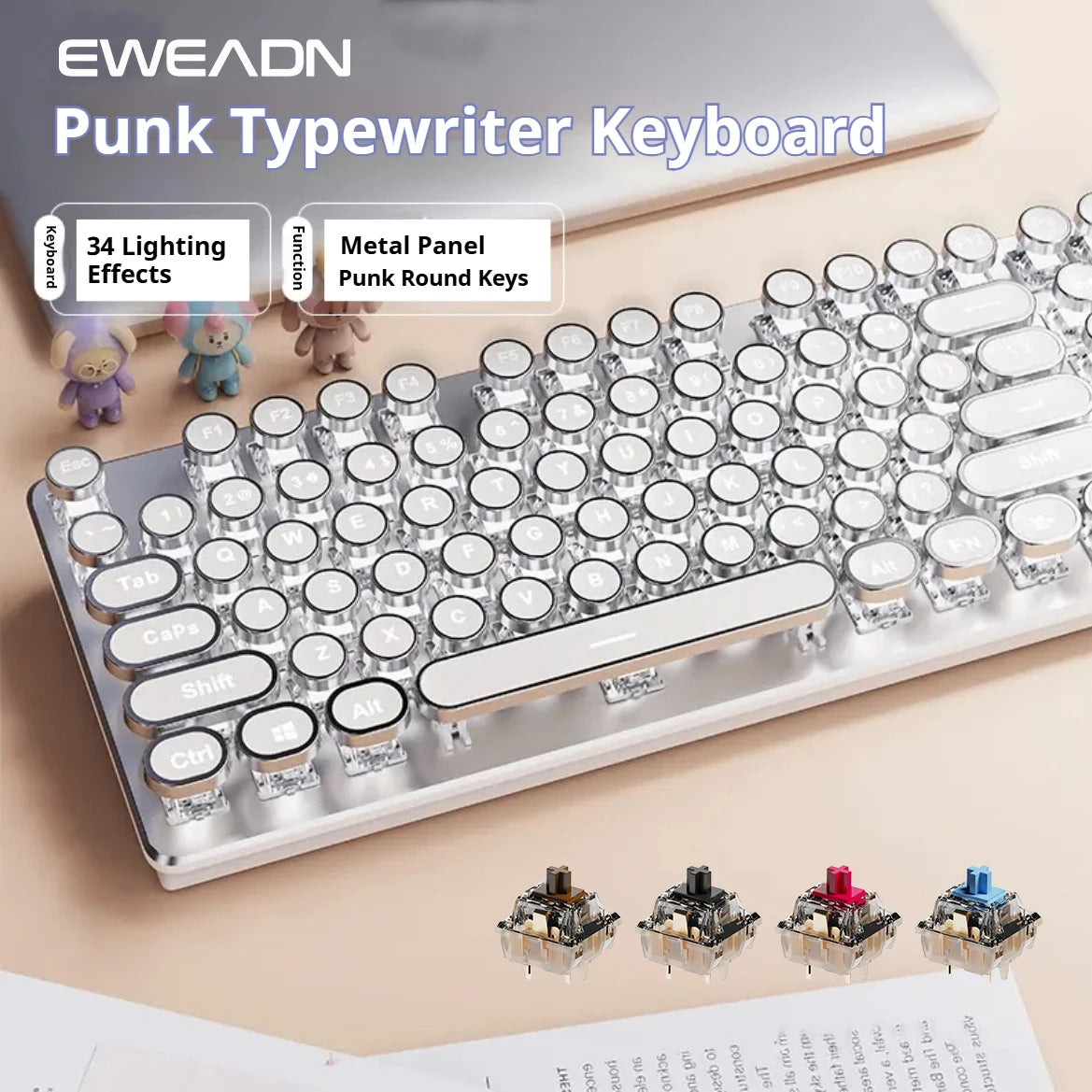 Punk Typewriter Ergonomic Mechanical Gaming Keyboard - Trendora.es