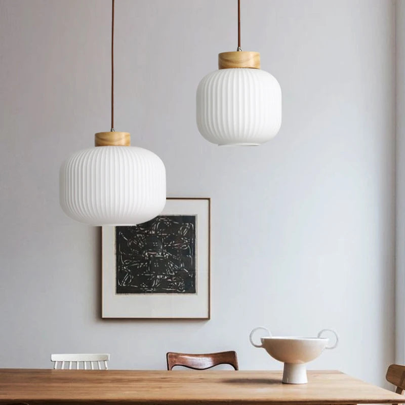 Japanese Wabi-Sabi Pendant Light – Handcrafted Wood & Glass Luminaire | Trendora.es