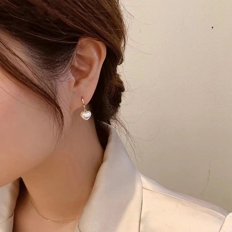 Classic Design Pearl Heart Pendant Earrings - Trendora.es