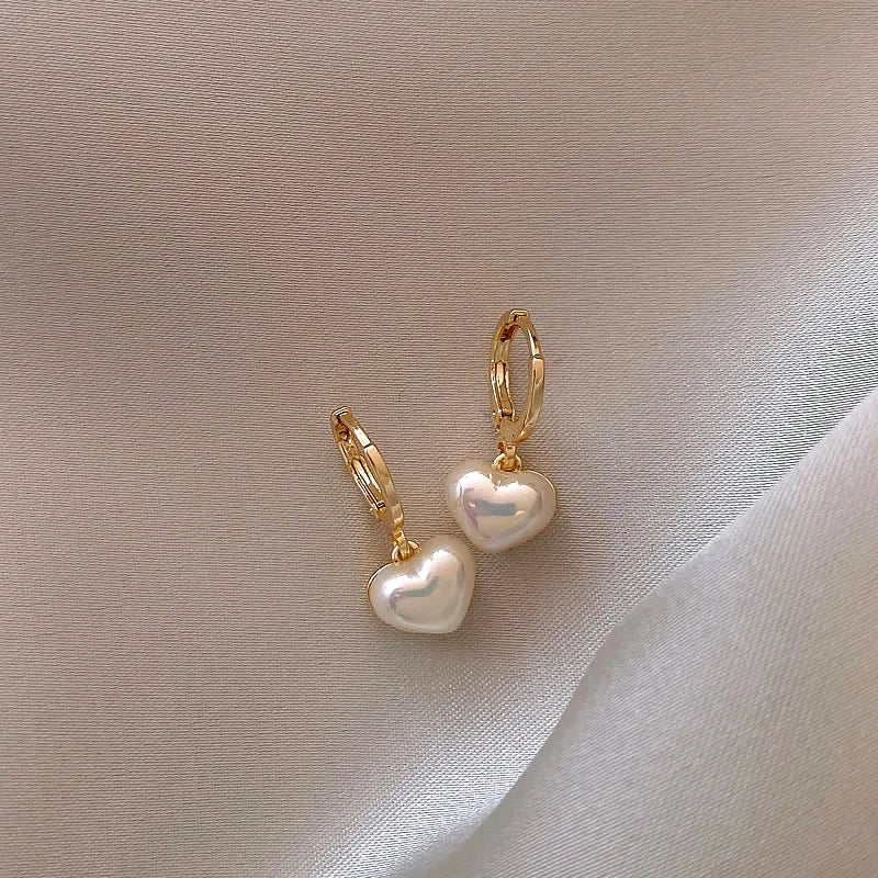 Classic Design Pearl Heart Pendant Earrings - Trendora.es