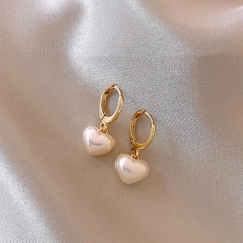Classic Design Pearl Heart Pendant Earrings - Trendora.es