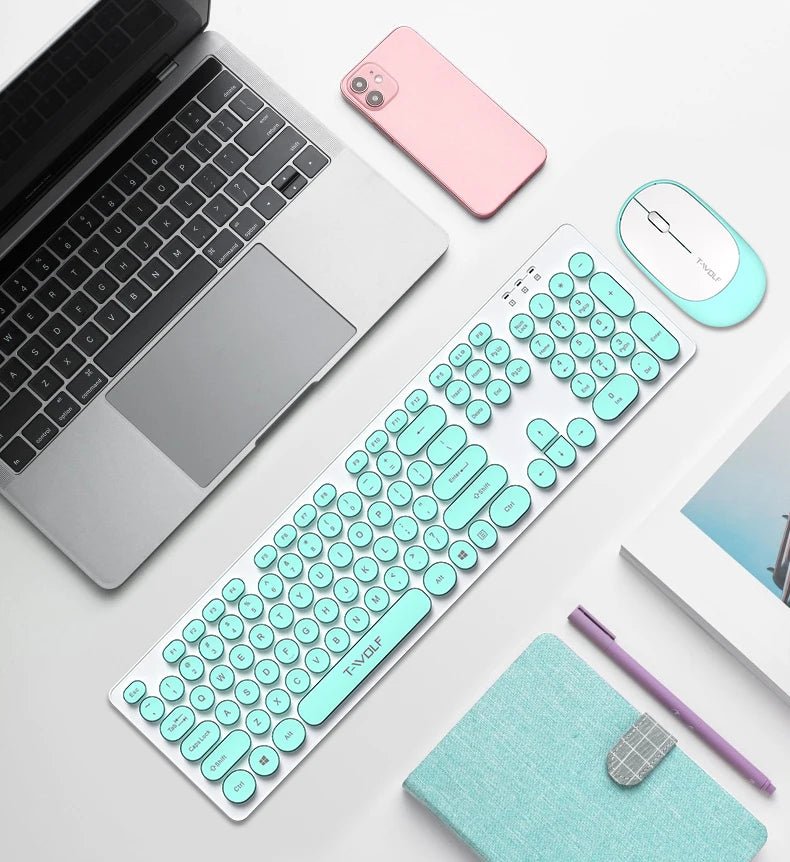 Punk Round Key Wireless & Rechargeable Keyboard and Mouse Combo for Laptop and Office - Trendora.es