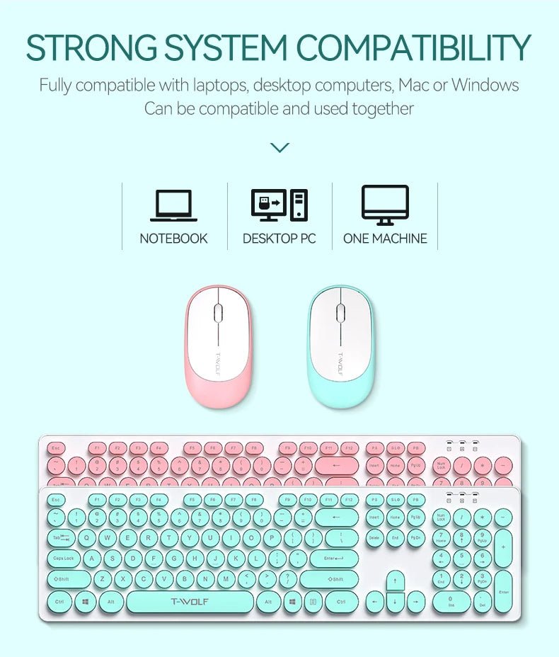 Punk Round Key Wireless & Rechargeable Keyboard and Mouse Combo for Laptop and Office - Trendora.es