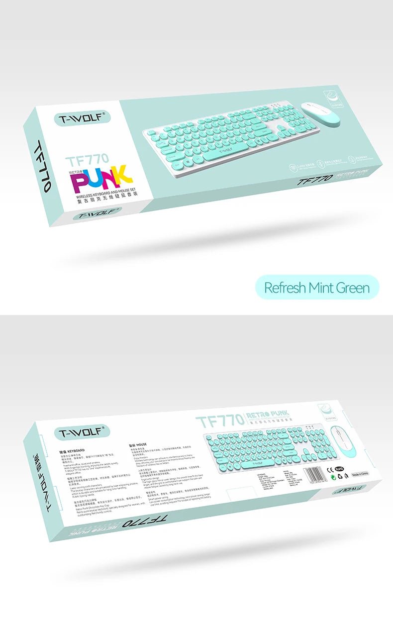 Punk Round Key Wireless & Rechargeable Keyboard and Mouse Combo for Laptop and Office - Trendora.es