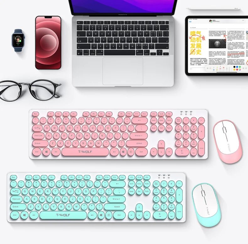Punk Round Key Wireless & Rechargeable Keyboard and Mouse Combo for Laptop and Office - Trendora.es