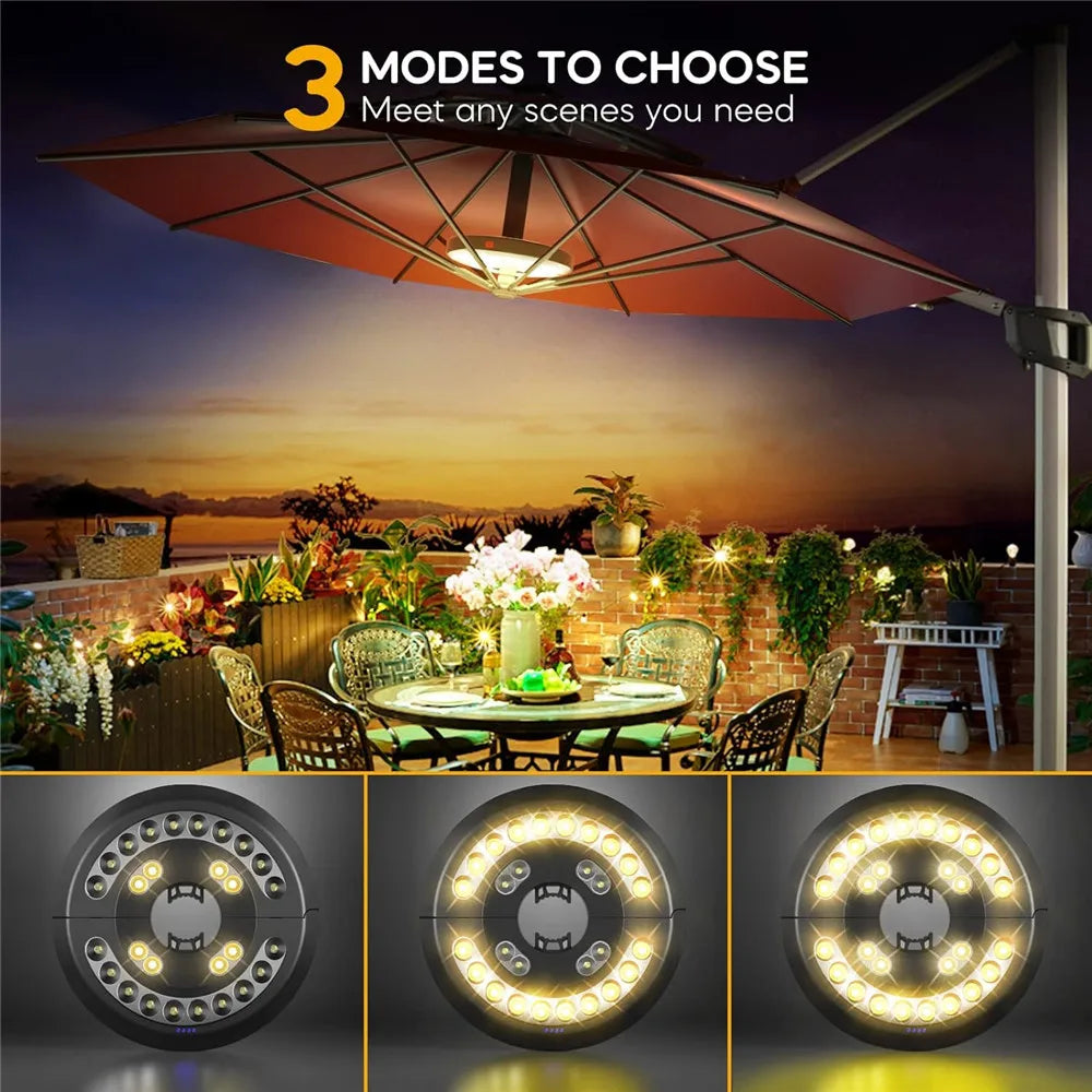 28LED Rechargeable Umbrella Light – 3-Mode Outdoor Ambiance | Trendora.es