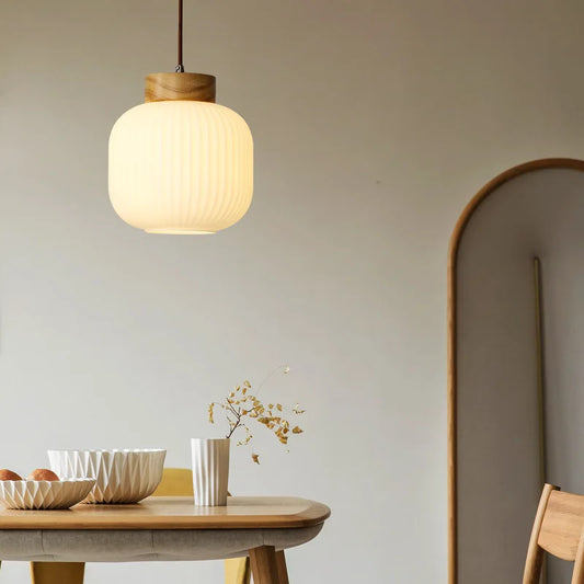 Japanese Wabi-Sabi Pendant Light – Handcrafted Wood & Glass Luminaire | Trendora.es