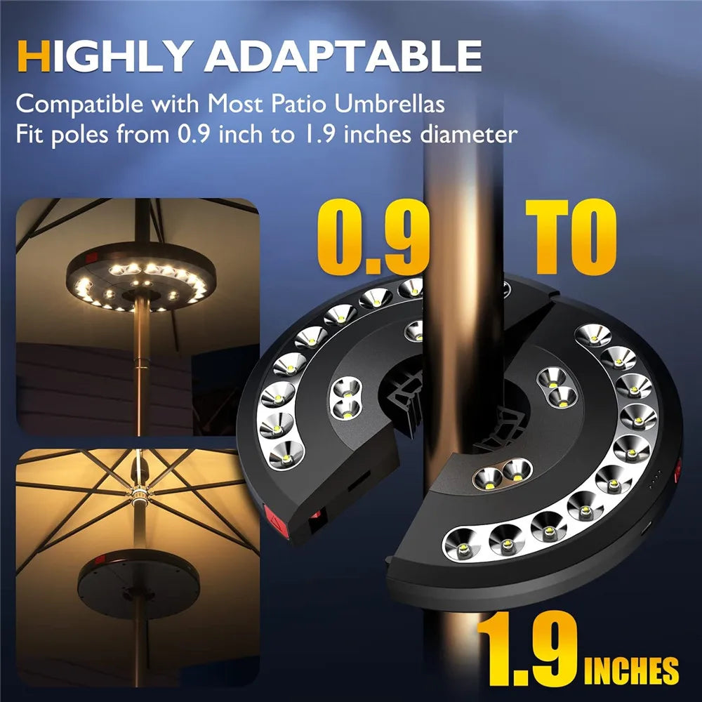 28LED Rechargeable Umbrella Light – 3-Mode Outdoor Ambiance | Trendora.es
