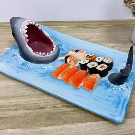 Shark Sushi Platter – Artistic Ceramic Serving Board with Anti-Slip Design