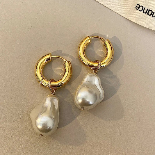 Circle Drop Earrings Baroque Pearl Earrings - Trendora.es