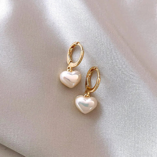 Classic Design Pearl Heart Pendant Earrings - Trendora.es