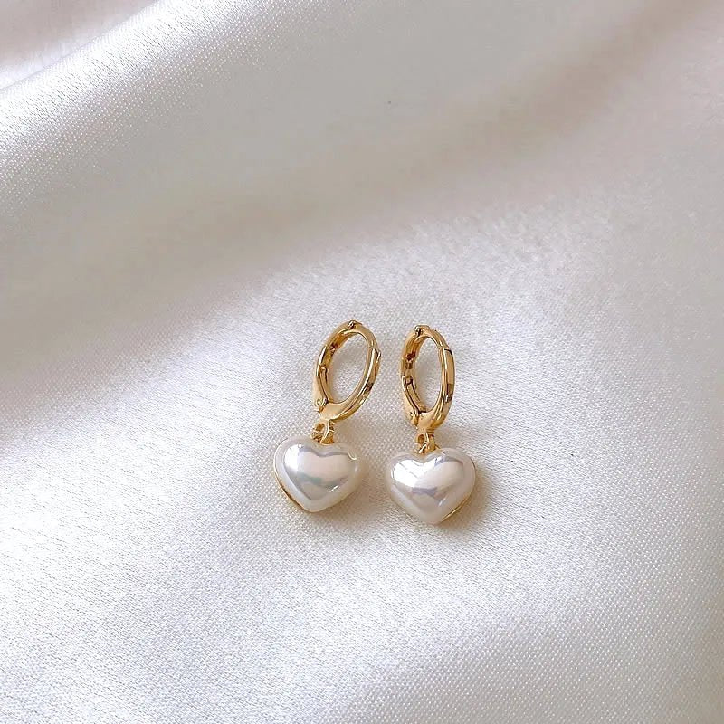 Classic Design Pearl Heart Pendant Earrings - Trendora.es