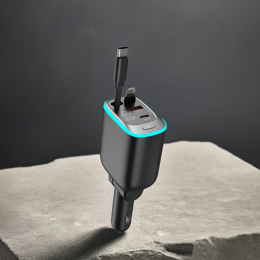 4-in-1 Retractable Car Charger – Fast Charging USB Type-C & Lightning Support for iPhone - Trendora.es