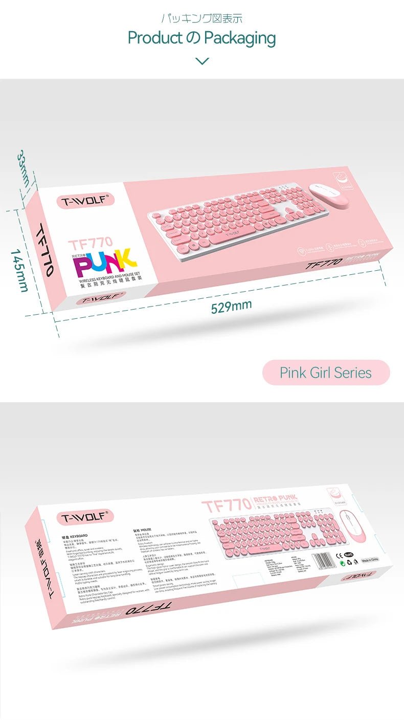 Punk Round Key Wireless & Rechargeable Keyboard and Mouse Combo for Laptop and Office - Trendora.es