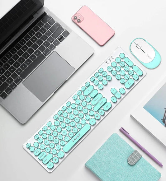 Punk Round Key Wireless & Rechargeable Keyboard and Mouse Combo for Laptop and Office - Trendora.es